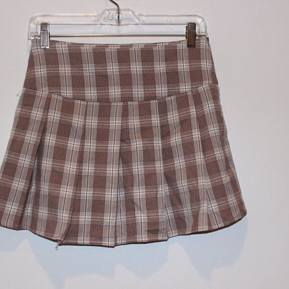 BP. Brown & White Plaid Flared Mini Skirts Women's Size XS - Picture 4 of 8